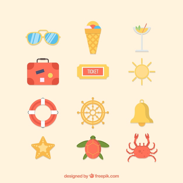 Free Vector summer elements collection in flat style