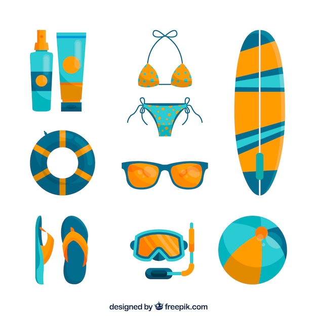 Free vector summer elements collection with clothes in flat style