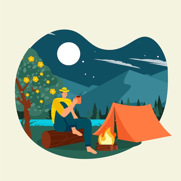 Free vector summer flat night camping illustration