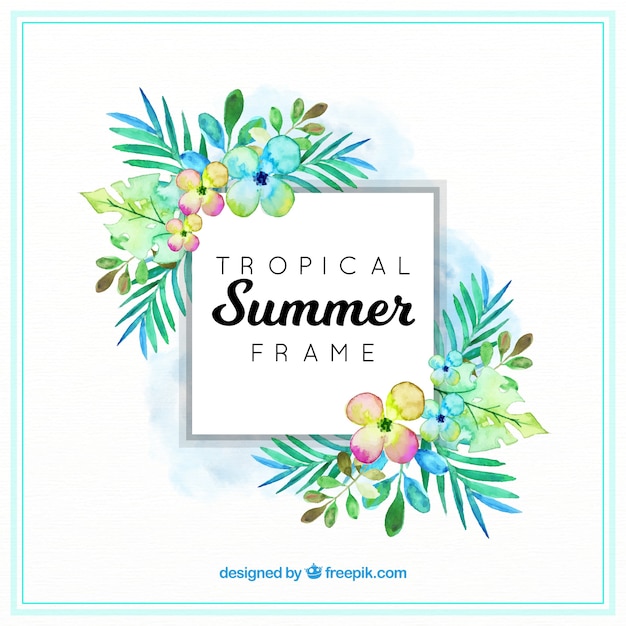 Free Vector summer frame with tropical leaves