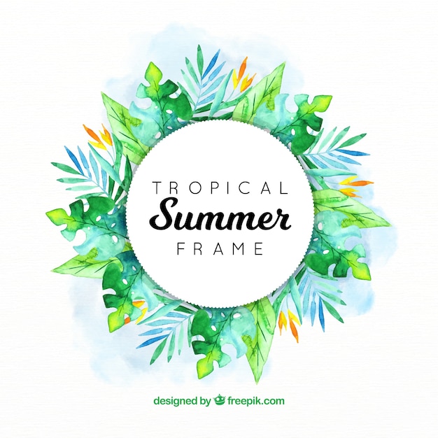 Free Vector summer frame with tropical leaves