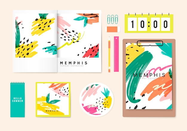 Free Vector summer memphis design stationery vector