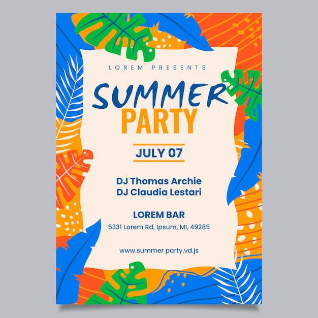 Free Vector summer party poster template design