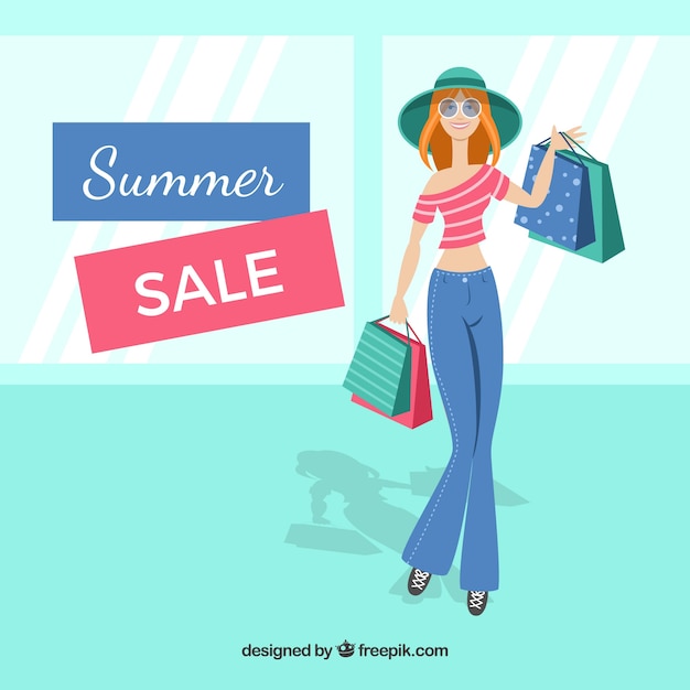 Free Vector summer sale background with woman shopping