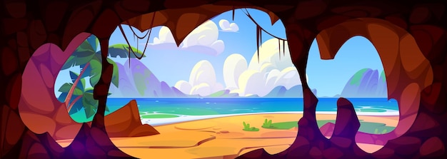 Summer sea beach landscape cave view background