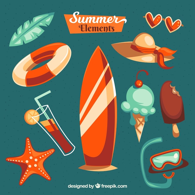 Free Vector summer selection of colored items