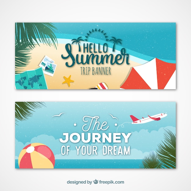 Free vector summer trip on the beach banners