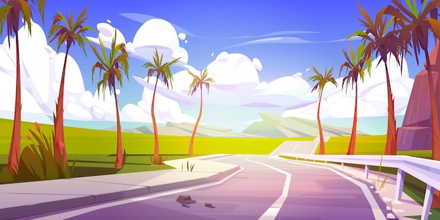 Free vector summer tropical background with palm and road