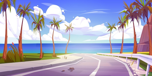 Free Vector summer tropical background with palm and road