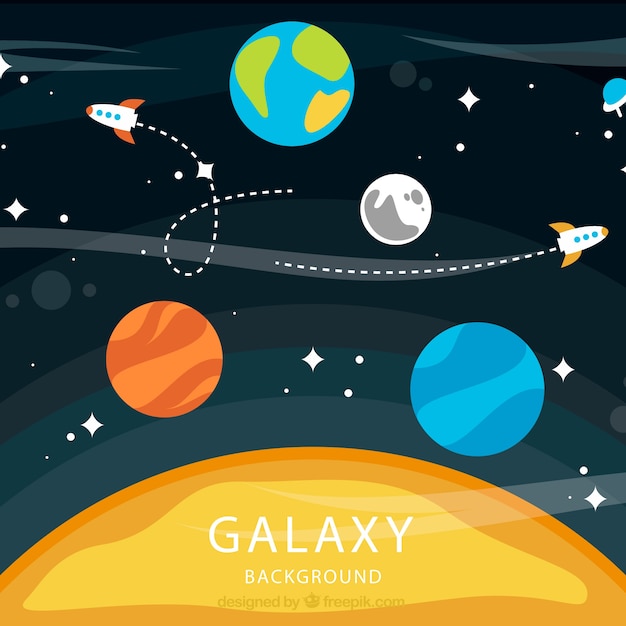 Free Vector sun background with world and planets