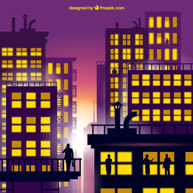 Free Vector sunrise city background with silhouettes