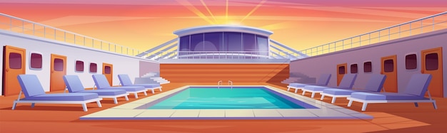 Free Vector sunrise on pool cruise deck with swimming pool