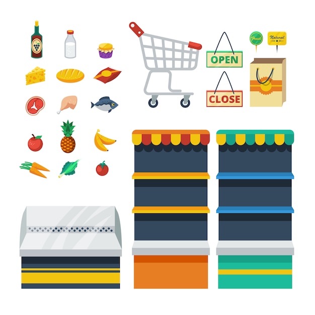 Free vector supermarket decorative icons collection