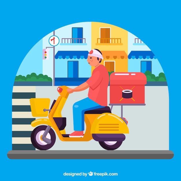 Free Vector sushi delivery man on scooter