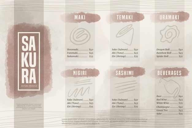 Free Vector sushi house menu horizontal format