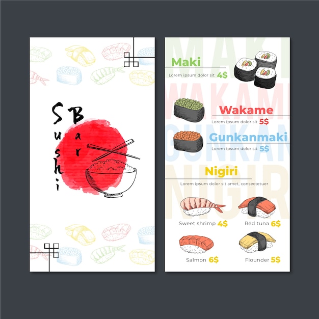 Free Vector sushi restaurant menu template