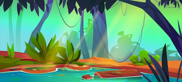 Free vector swamp in jungle forest vector game background