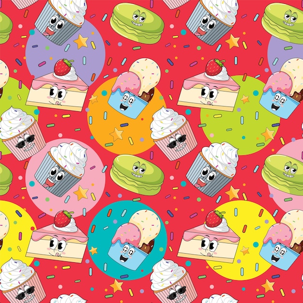 Free Vector sweet dessert cartoon seamless pattern