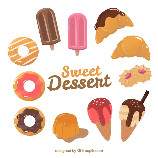 Free Vector sweet desserts collection in flat style