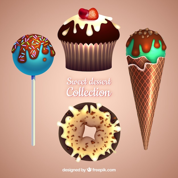 Free Vector sweet desserts collection in realistic style