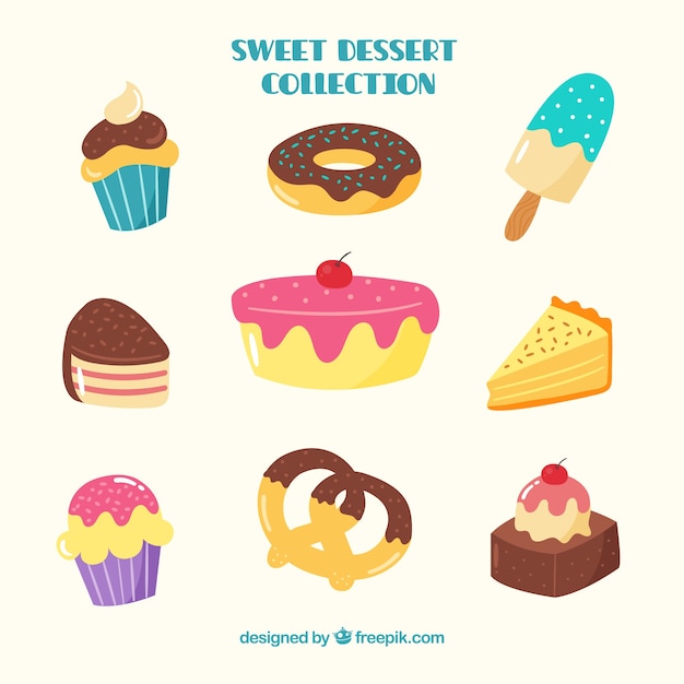 Sweets desserts collection in hand drawn style