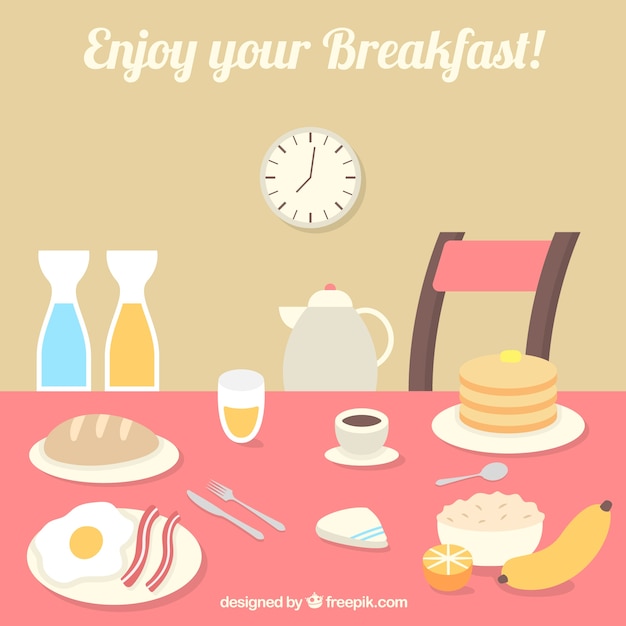 Free Vector table with delicious breakfast 