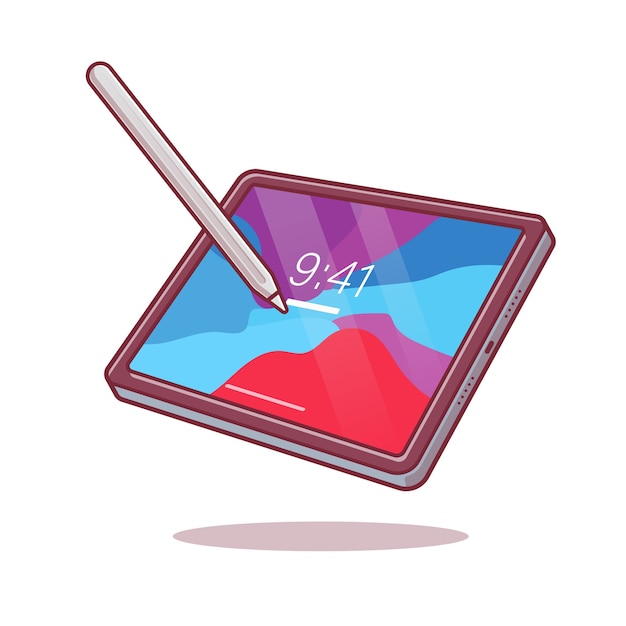 Tablet And Stylus Pencil Cartoon Vector Icon Illustration.