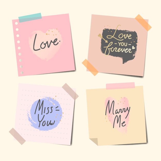 Free vector taped notes of sweet messages