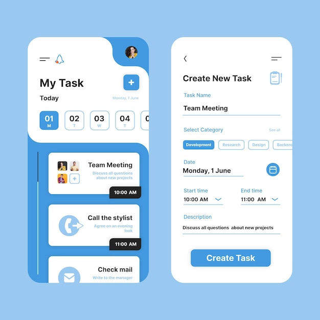 Free vector task management app interface