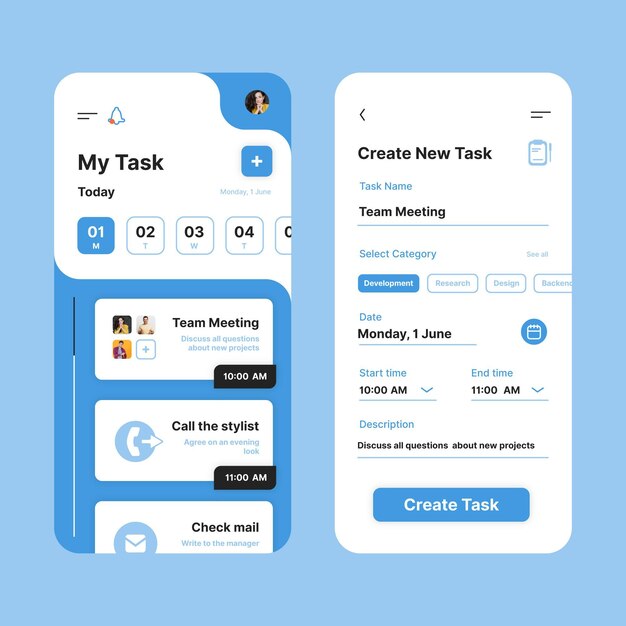 Task management app interface