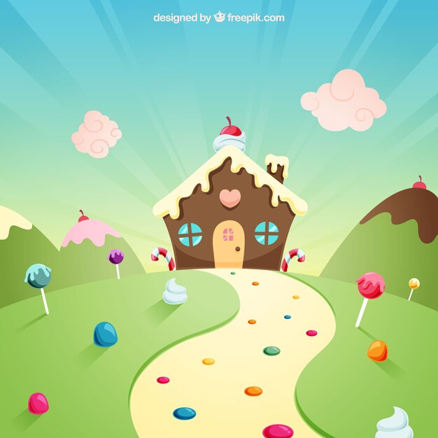 Tasty candy land background in flat style