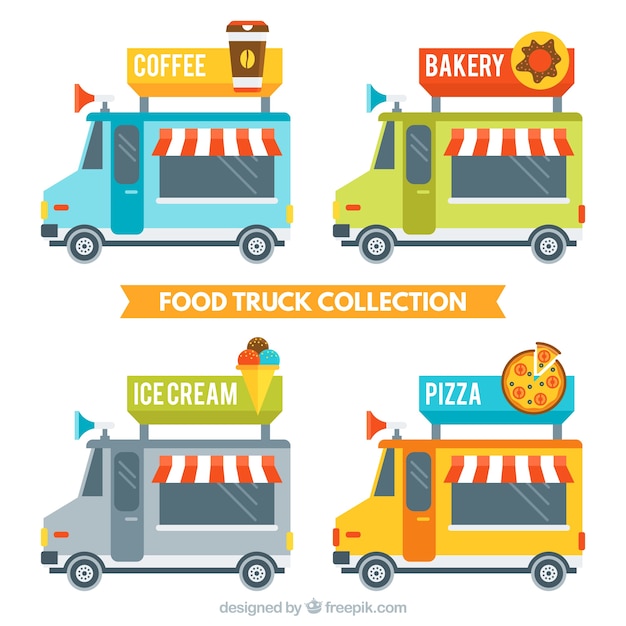 Tasty food trucks in flat design