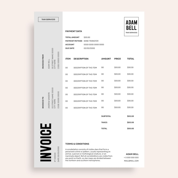 Taxi invoice template design