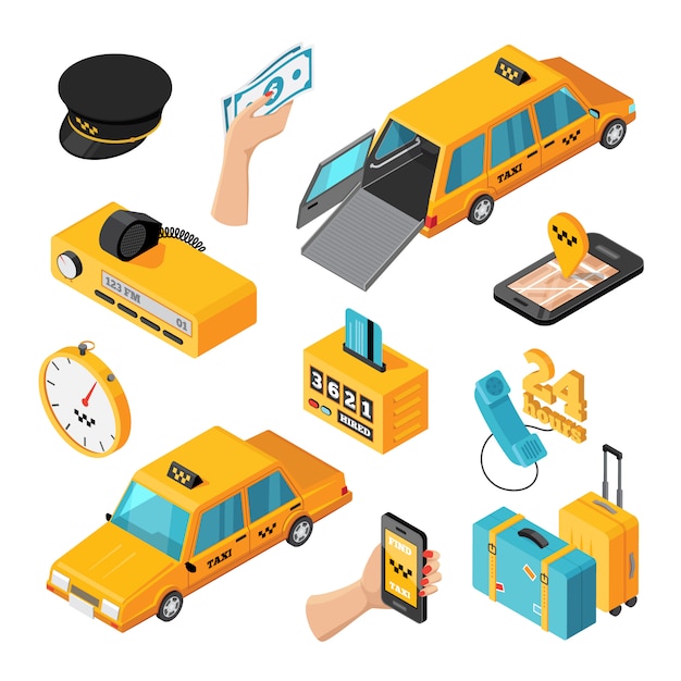 Free Vector taxi service isometric isolated icons