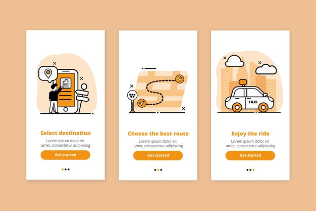 Taxi service onboarding app screens collection