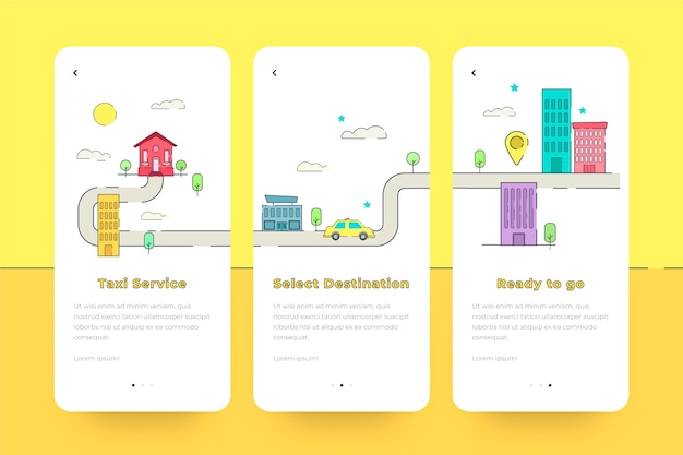 Taxi service onboarding app screens