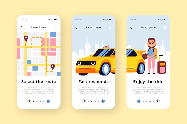 Taxi service onboarding app screens