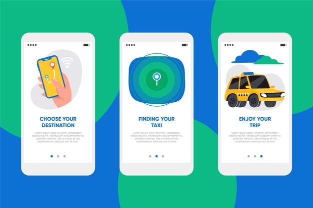 Taxi service onboarding app screens