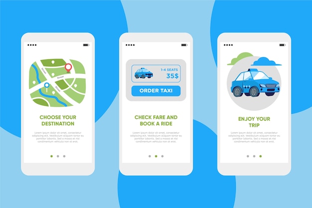 Taxi service onboarding app screens