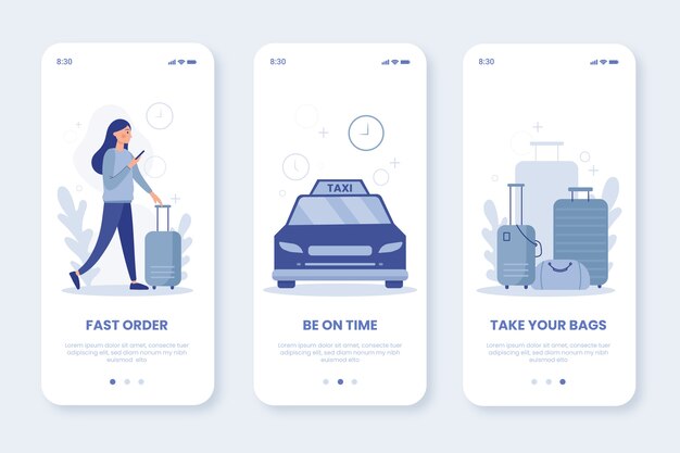 Taxi service onboarding app screens