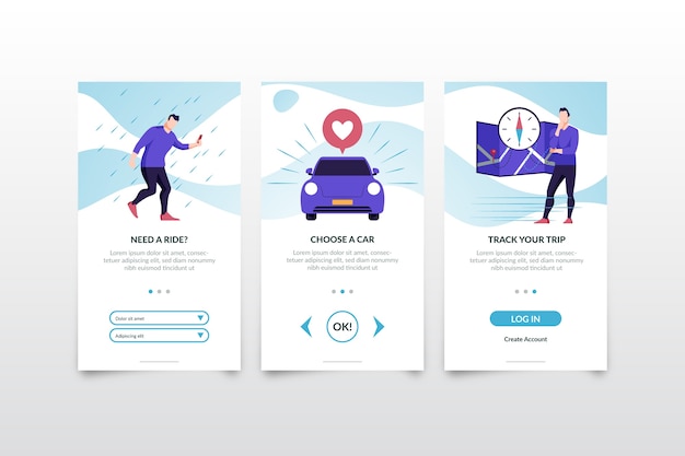 Taxi service onboarding app screens