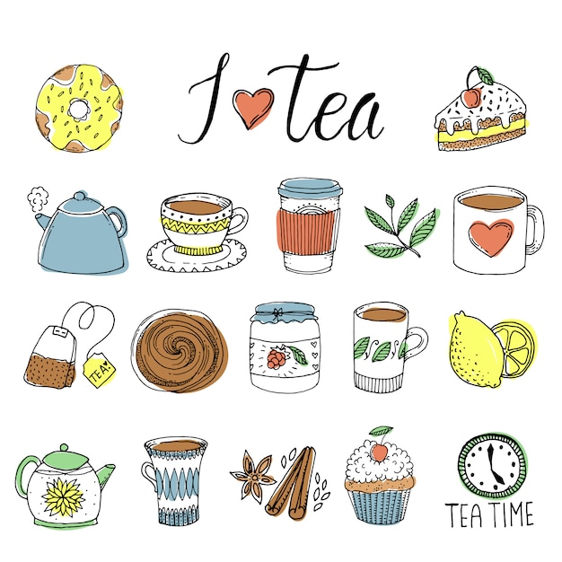 Free Vector tea hand drawn elements set