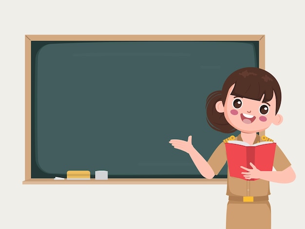 Free Vector teacher in classroom pointing to chalkboard