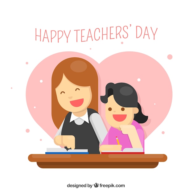 Free vector a teacher with a student, teacher's day