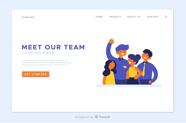 Free vector team work landing page template