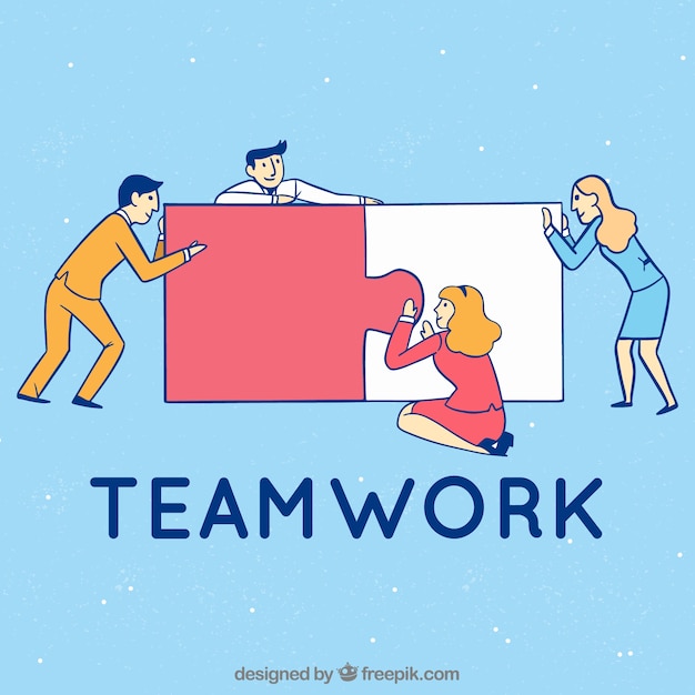 Free Vector teamwork concept with puzzle pieces