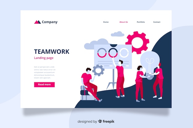 Free Vector teamwork landing page with coworkers helping each other