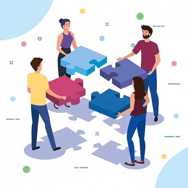 Free vector teamwork people with puzzle pieces