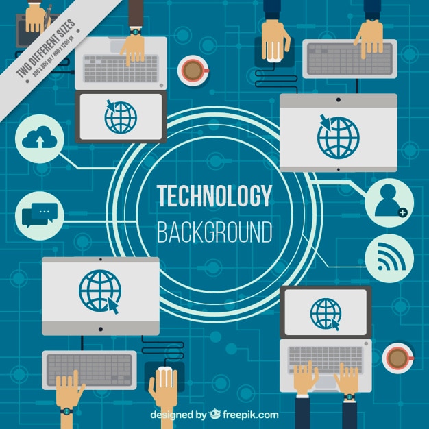 Free Vector technological background with computers