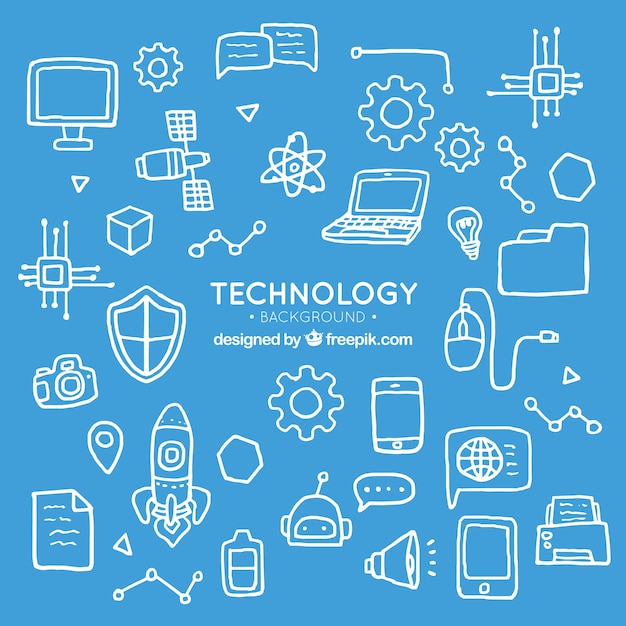 Technology elements background in hand drawn style